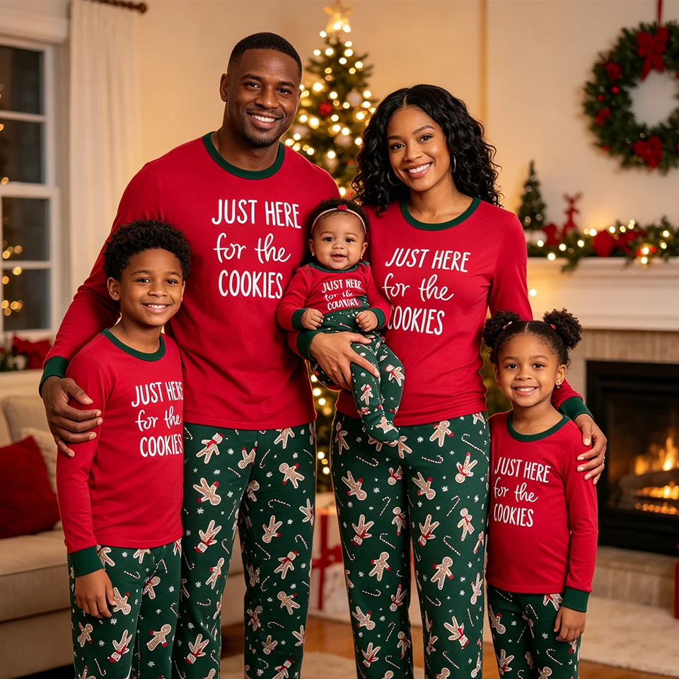 Unisex Adult Children Infant Christmas Family Matching Outfits Gingerbread Man Print Xmas Pajamas Holiday Sleepwear Loungewear