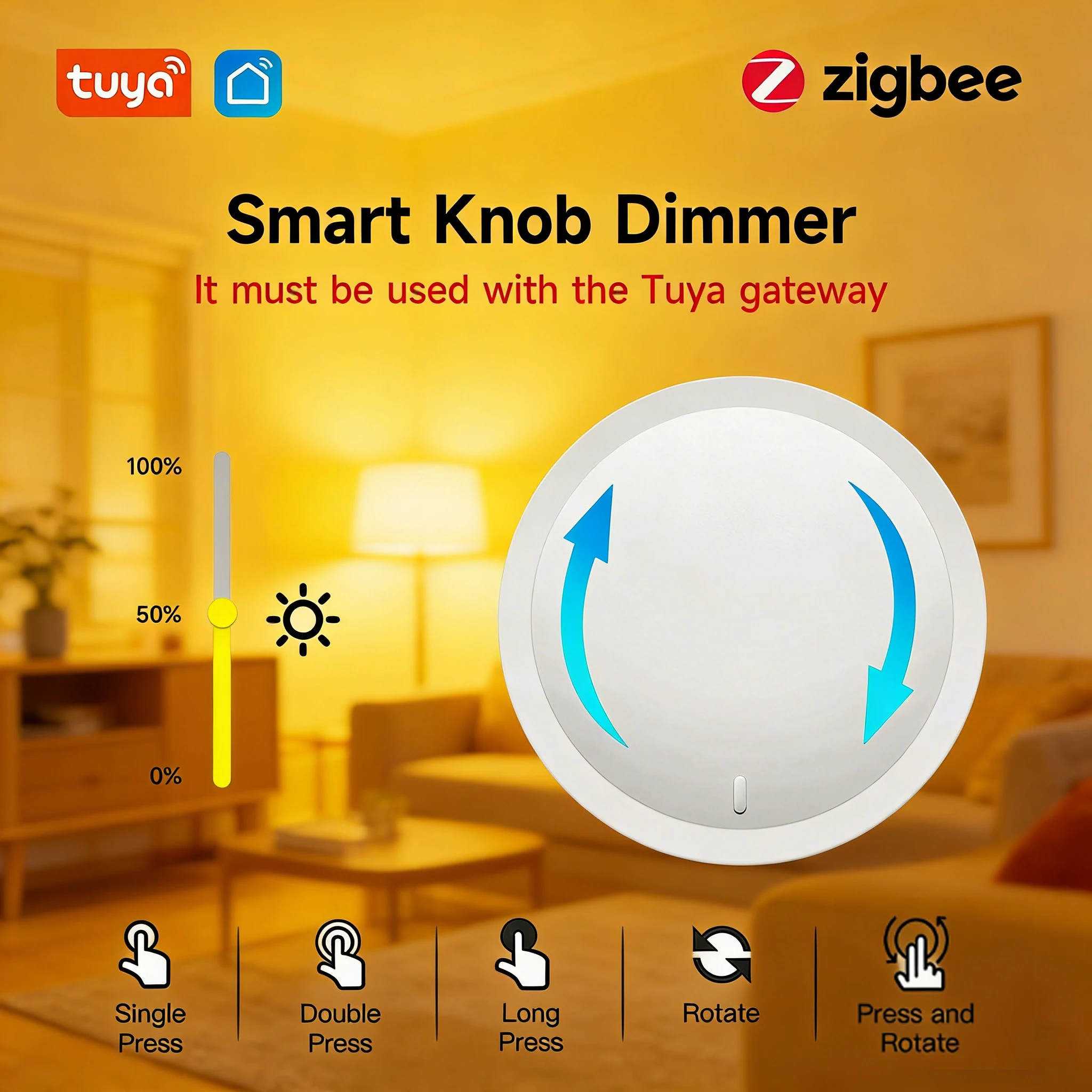 Tuya Zigbee Scene Switch Dimmer, Smart Knob Control, Tuya Gateway Needed, App Remote Control, Z2M Supported for Automation