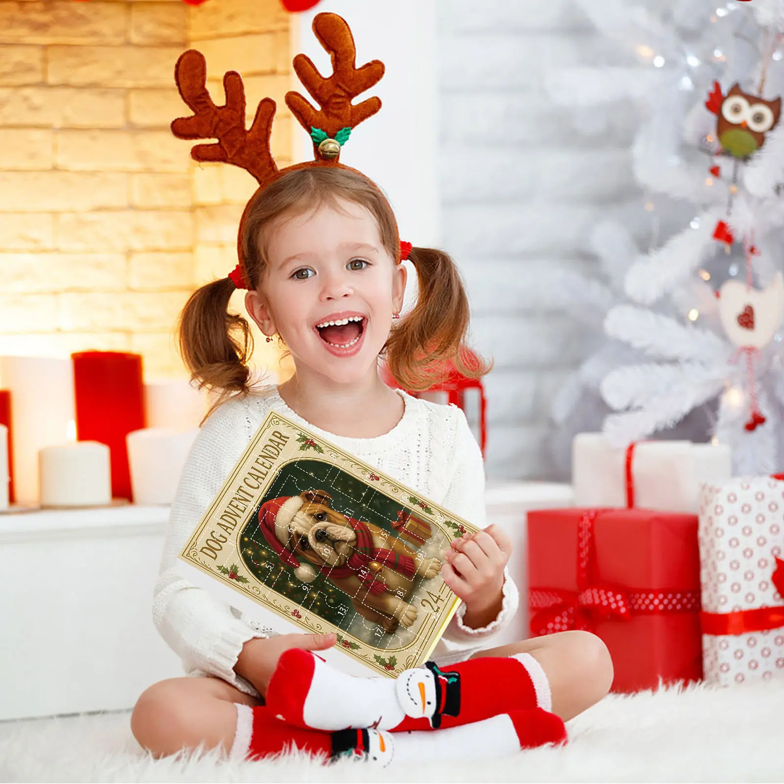 Giocattoli per bambini Decorazioni per l'albero di Natale appese Ciondolo per cani francesi in acrilico 2D Calendario dell'Avvento Temporizzatore da parete digitale di Natale grande