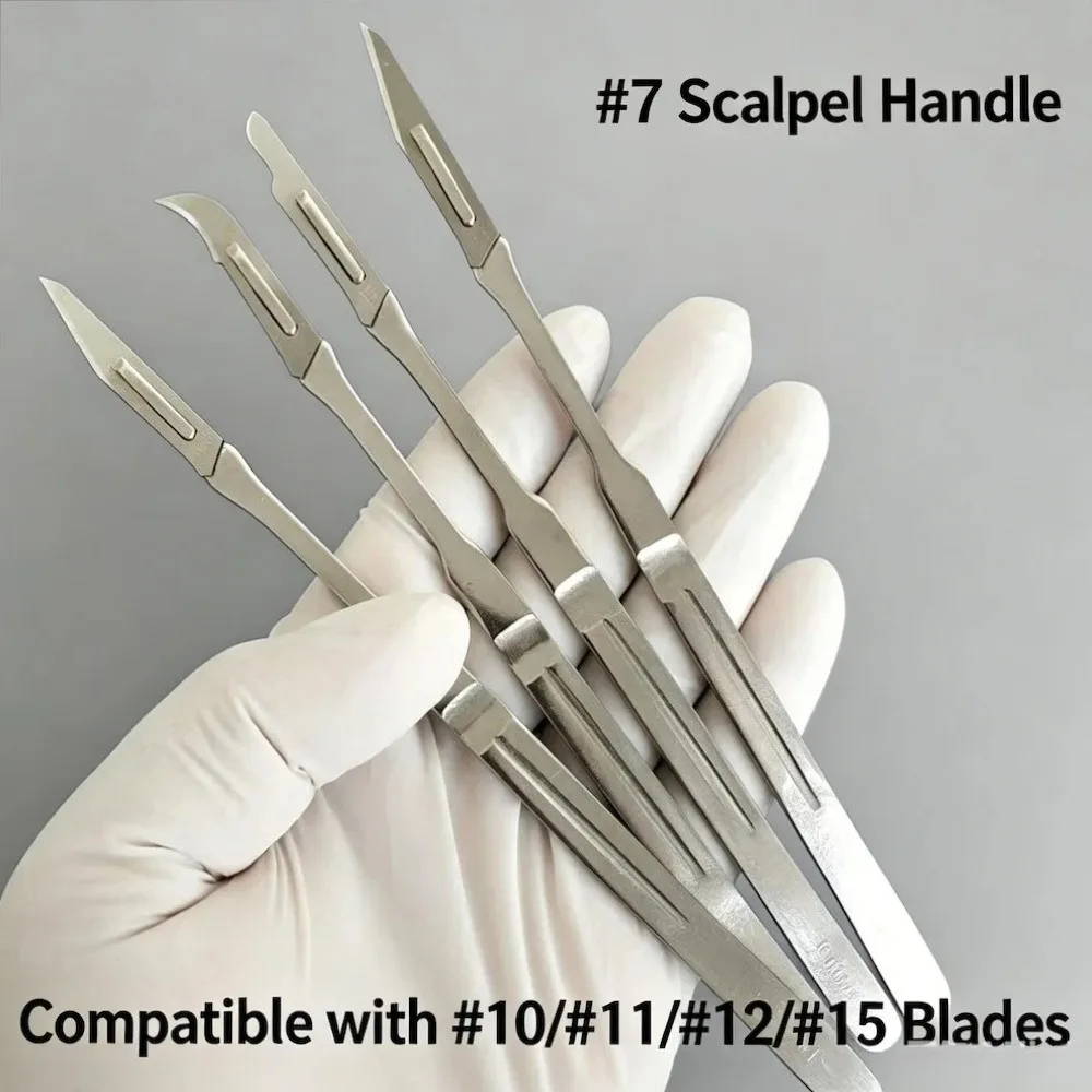 Dental Scalpel Handle No.3/4/7 with Blades No.10/23 Stainless Steel Carbon Steel Dissection Cutting Tool for Oral Surgery Lab.
