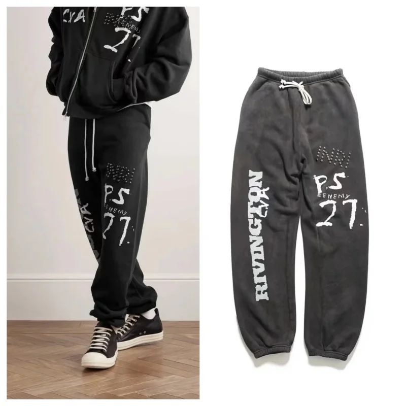 Best Quality Men Women Casual RRR123 Sweatpants 24FW Letters Printed Vintage Washed Black Blue Street Loose Drawstring Pants