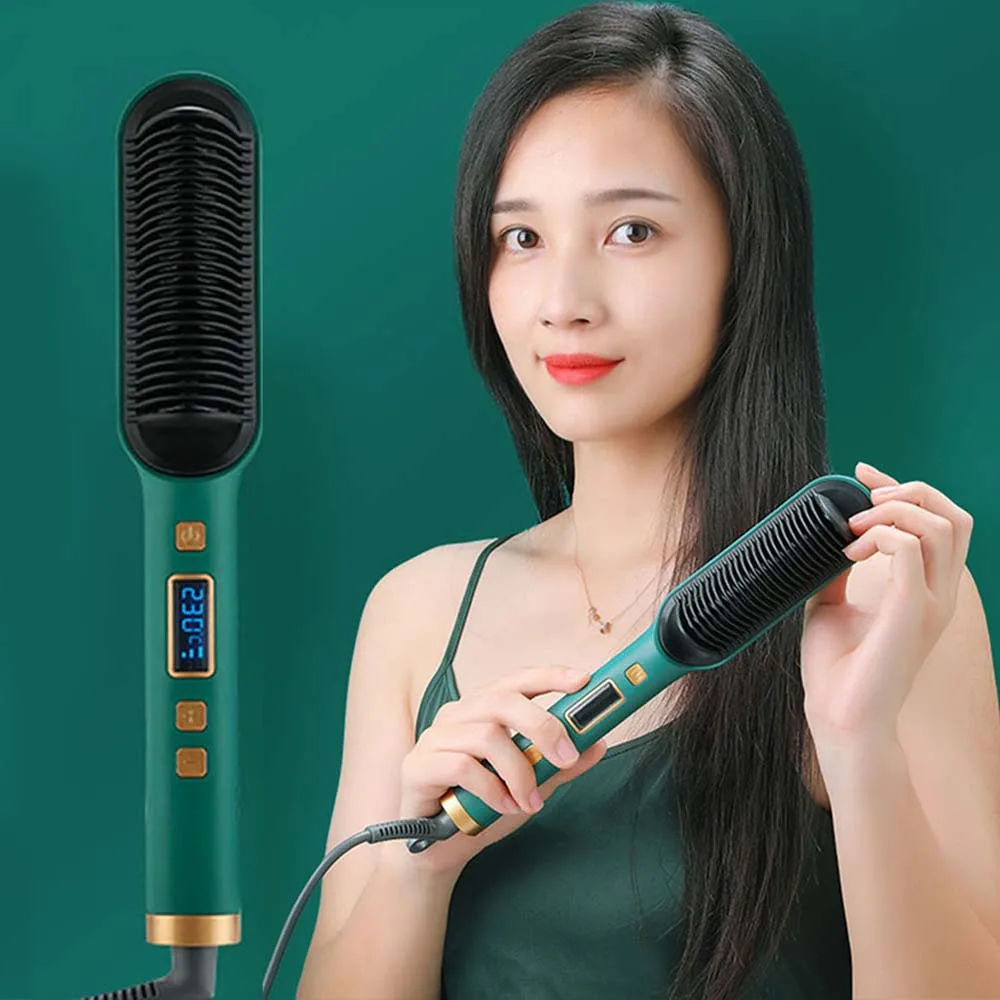 2 In 1 Electric Professional Negative Ion Hair Straightener Brush Curling Comb with Lcd Display Hair Curling Tools