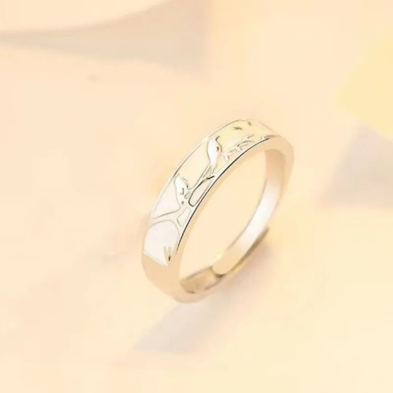 Buyee 925 Sterling Silver Couples Ring Sets Delicate Bird & Plum Blossom Patterns Ring for Women Men Fashion Fine Jewelry Circle