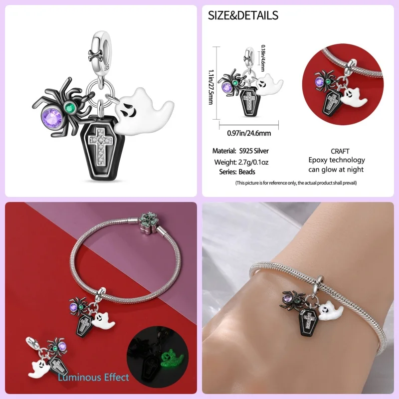 New Original 925 Silver Halloween Beads For Pan Bracelet DIY Flying Witch Charm Women Jewelry Fashion Gift