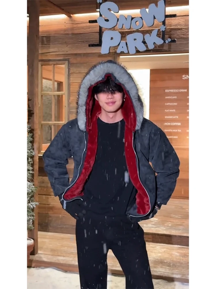 

Мужская зимняя куртка American Sle Thiened с меховым воротником, имитацией кроличьего плюша, красной внутренней отделкой и хлопковым утеплителем Mountain Eagle