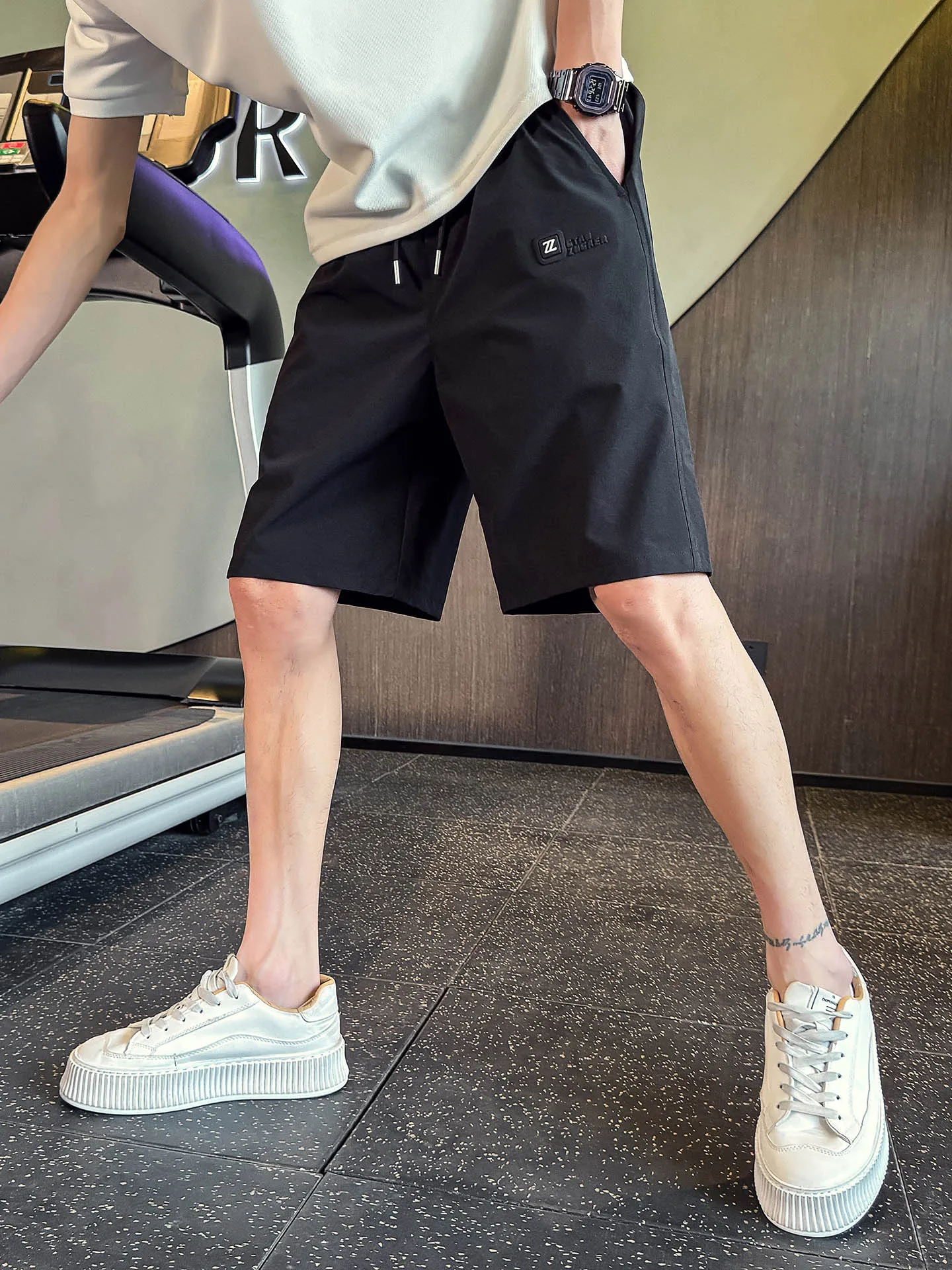 

Мужские летние тонкие спортивные орты Qui Dry, прямые брюки из ледяного шелка, пять четвертей, модные повседневные дышащие орты для отдыха