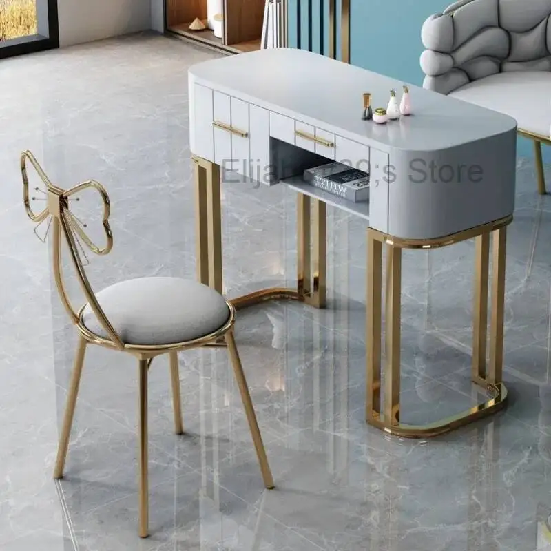 

Modern Minimalist Nail Table Nordic Vanity Design Grey Manicure Table Golden Metal Mesa Manicura Tisch Salon Furniture YX50MT