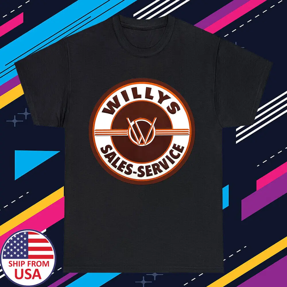 

Willys Sales and Service Gasoline Motor Oil Men's Black T-Shirt Size S-5XL Men's and women's short-sleeved T-shirts