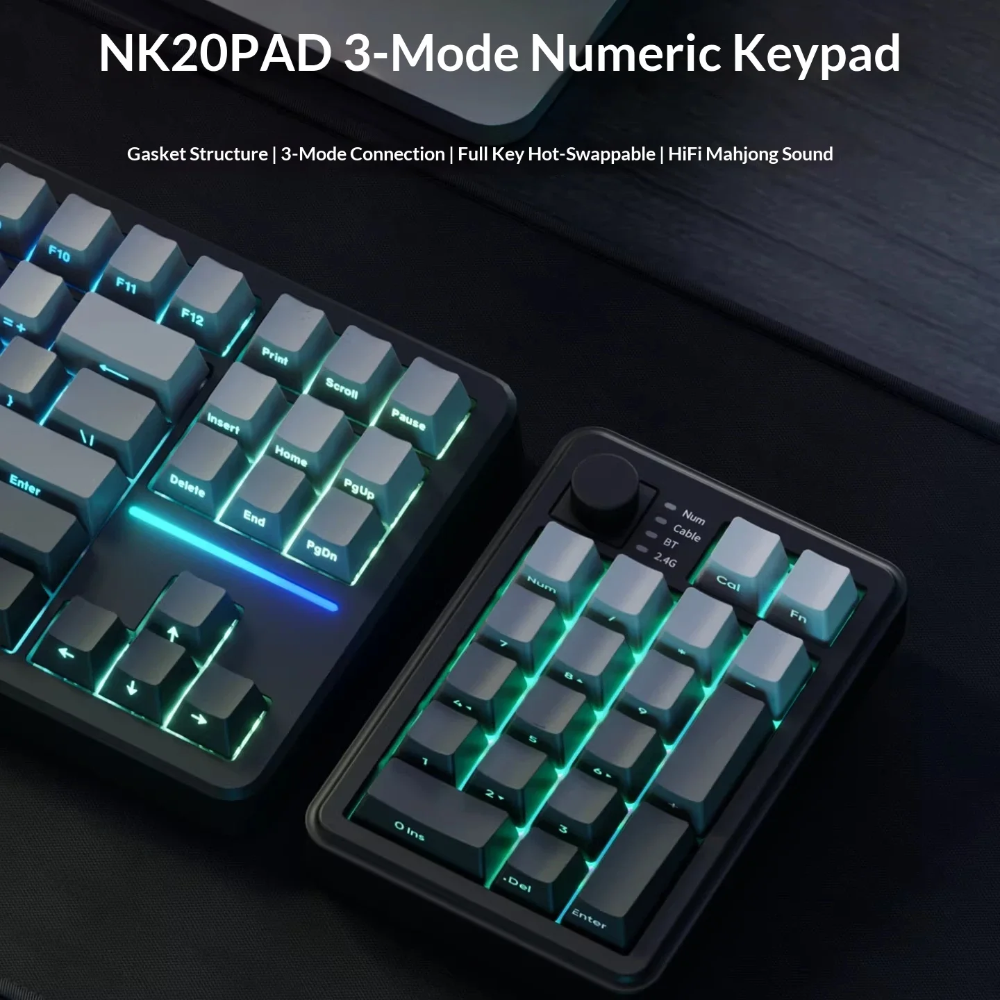Qianxingzhe Nk20pad Wireless Mechanical Numeric Keypad Tri Mode Connection Hot Swappable Backlit For Laptop Desktop Office EWEAD