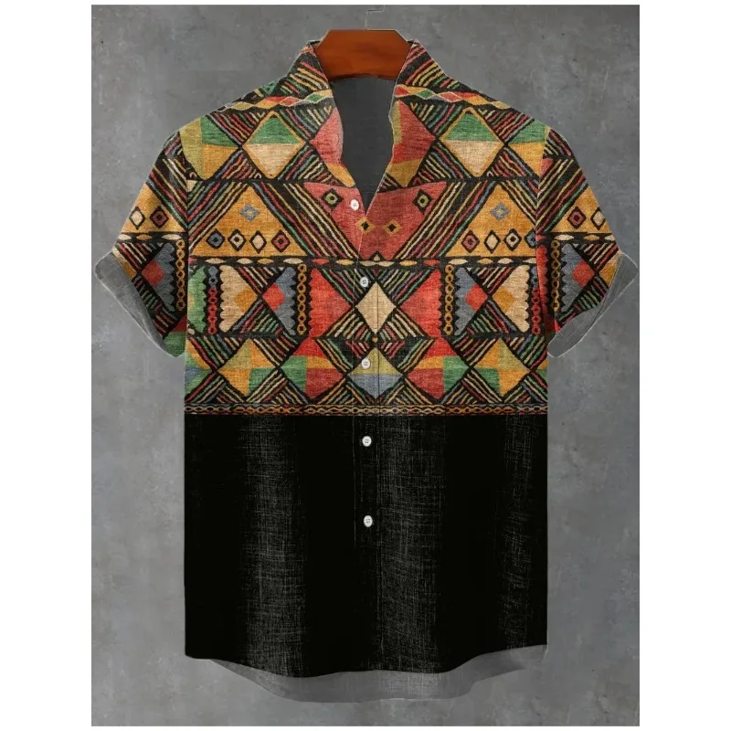 

2026 Men's Short Sleeved Shirt Retro African Style Men's Ethnic Tribal Fashion Casual Vacation Streetwear Casual Fashion