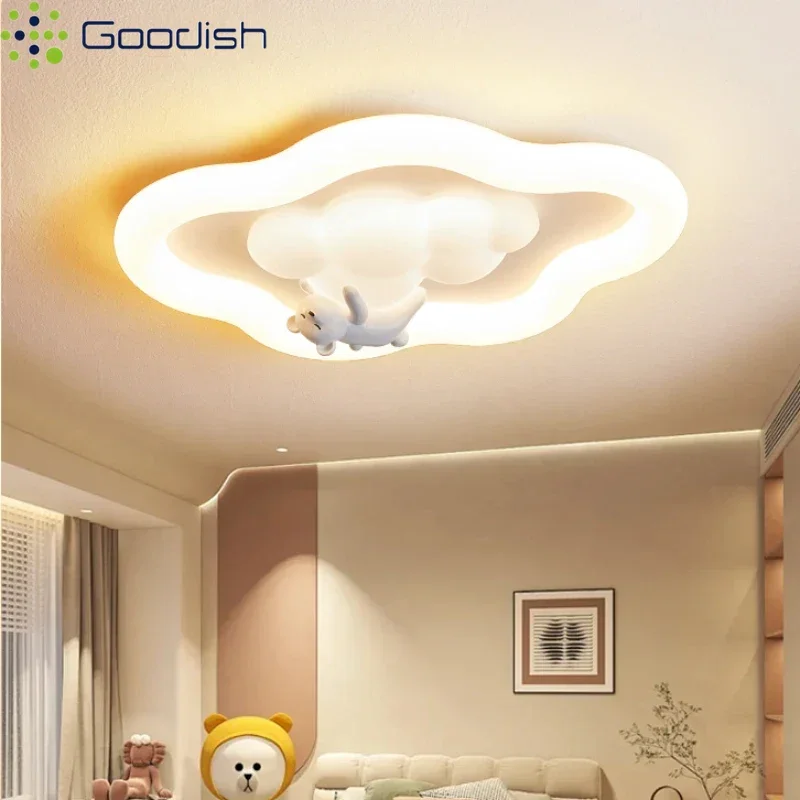 Modern Nordic Luxury Cartoon Cute Cream Rabbit Panda LED Home Ceiling Lights Creative Lamp for Living Room Decoration Chandelier