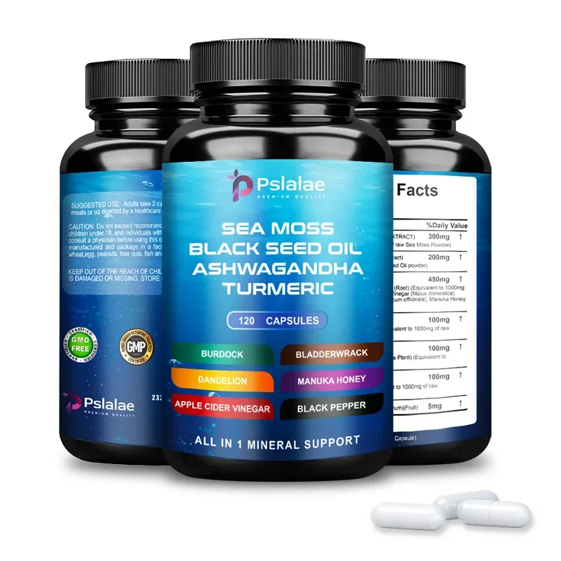 

Sea Moss + Black Seed Oil + Ashwagandha + Turmeric - Multi in One for Skin and Intestinal Health Superfood