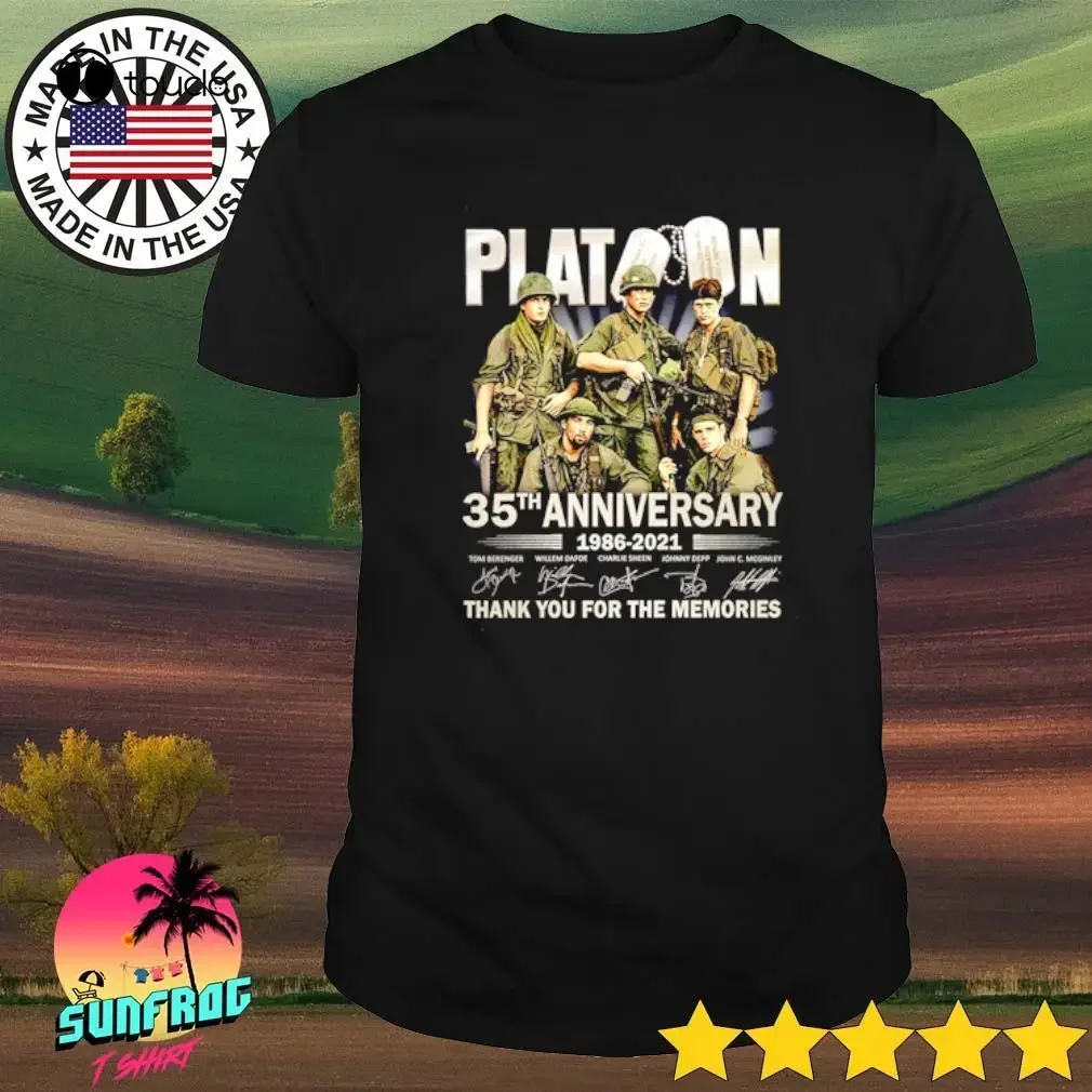 Platoon 35Th Anniversary 1986-2021 Thank You For The Memories Signatures T-Shirt T Shirt Mens Militaarry Movie Tee Xs-5Xl