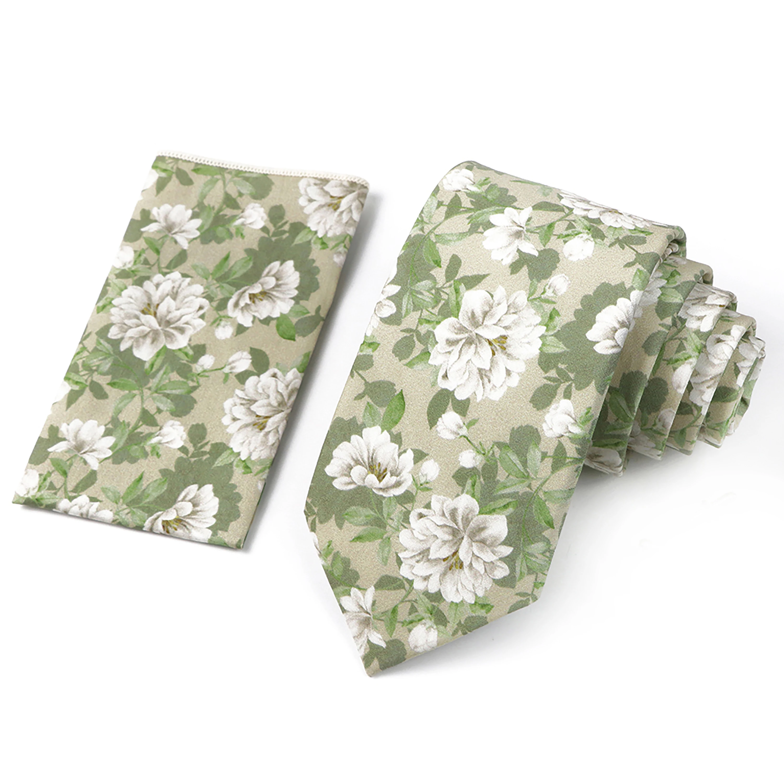 Novelty Floral Tie Hankies Set For Men 100% Cotton Pink Green Flower Neck Tie Skinny Casual Daily Wear Shirt Cravat Accessories