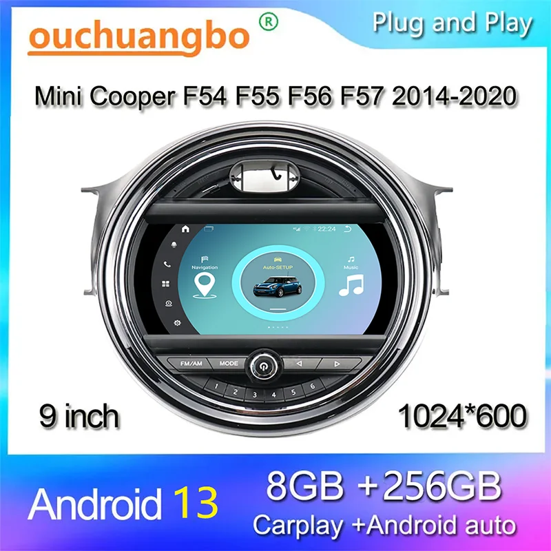 Ouchuangbo radio gps stereo for 9 inch mini cooper countryman F55 F56 F57 One Hatchback Android 13 multimedia 256GB