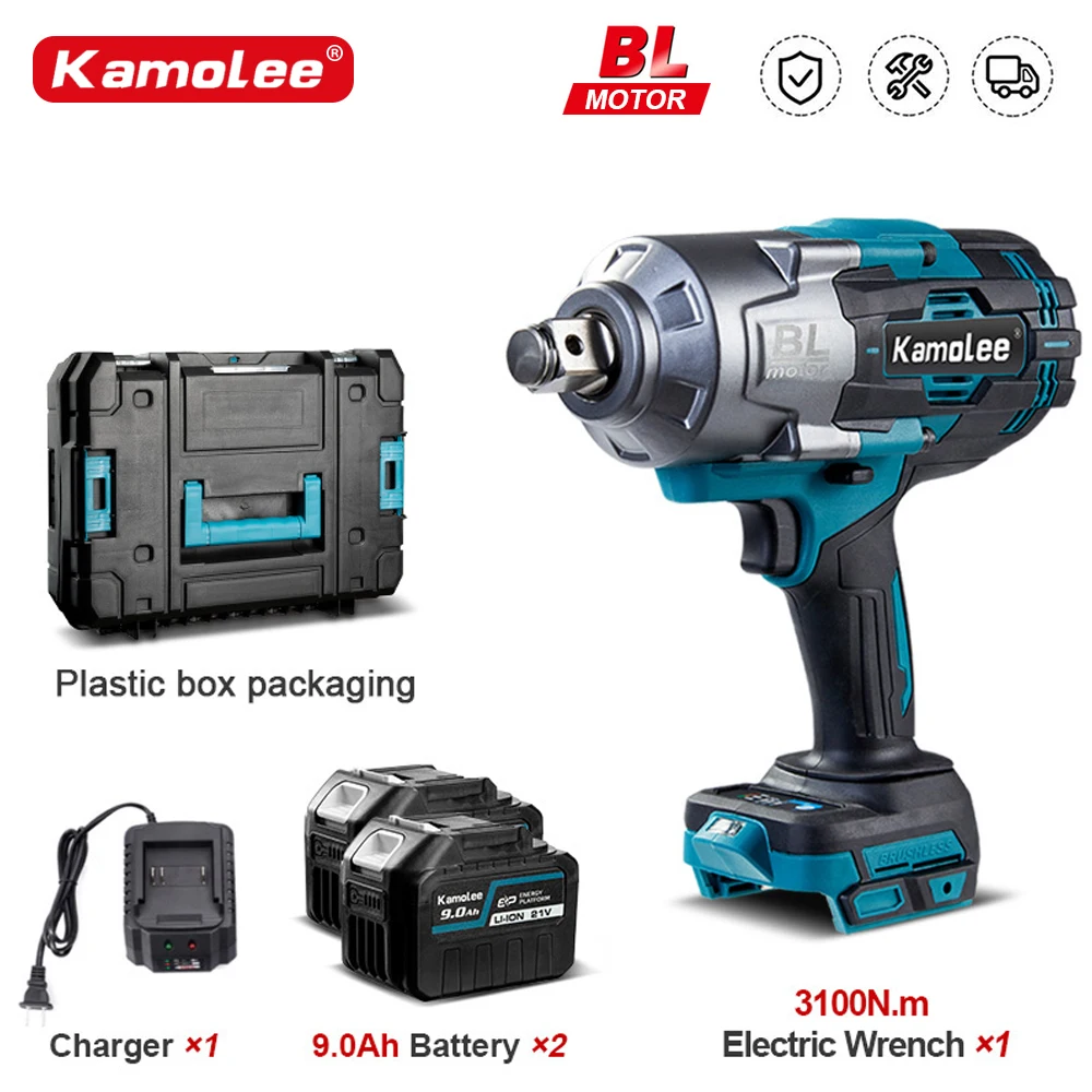 Kamolee 3100NM Brushless Electric Wrench 3/4 inch Cordless Impact Wrench Handheld Power Tool For Makita 18v Battery