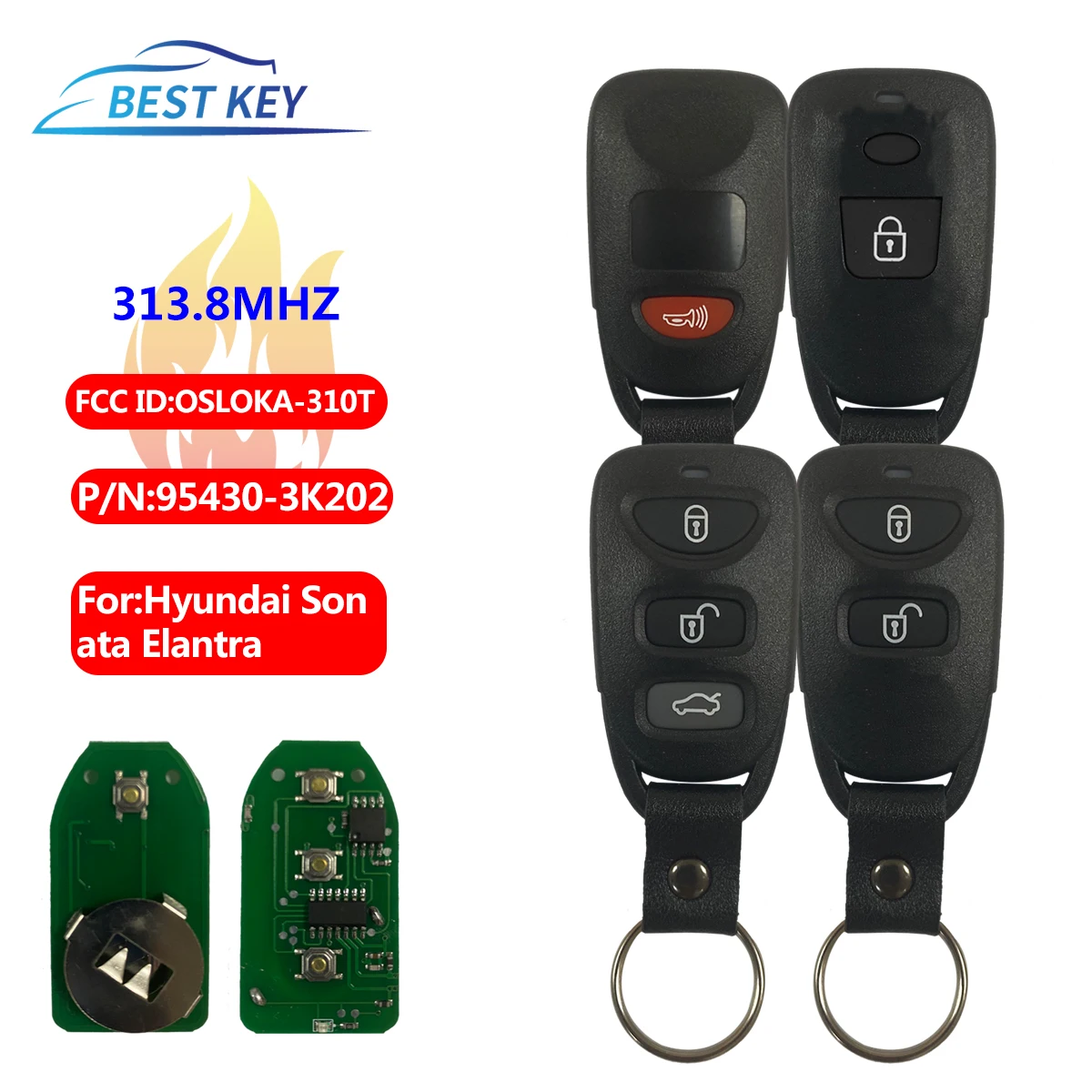 BEST KEY3+1Buttons Remote Car key Fob 313.8 Mhz  For Accent 2011 2012 For Hyundai Elantra Sonata 2007-2010OSLOKA-310T keys