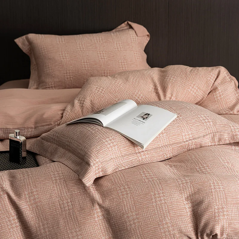 High-grade simple cotton four-piece set, soft and skin-friendly quilt cover, bed sheet for all seasons