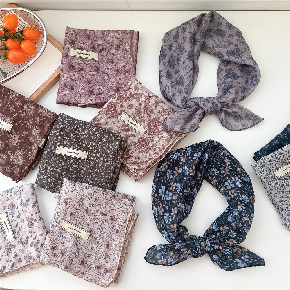 

60cm Flower Print Cotton Bandanas Square Scarf Women Girls Headband Accessories Hairscarf Hairscarf