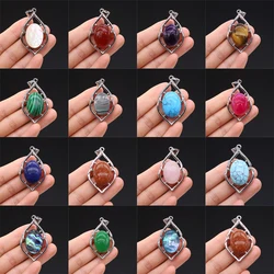 Women's European American Geometric Necklace Pendant Quartz Tiger Eye Amethysts Charms for Jewelry Making DIY Necklace Pendant