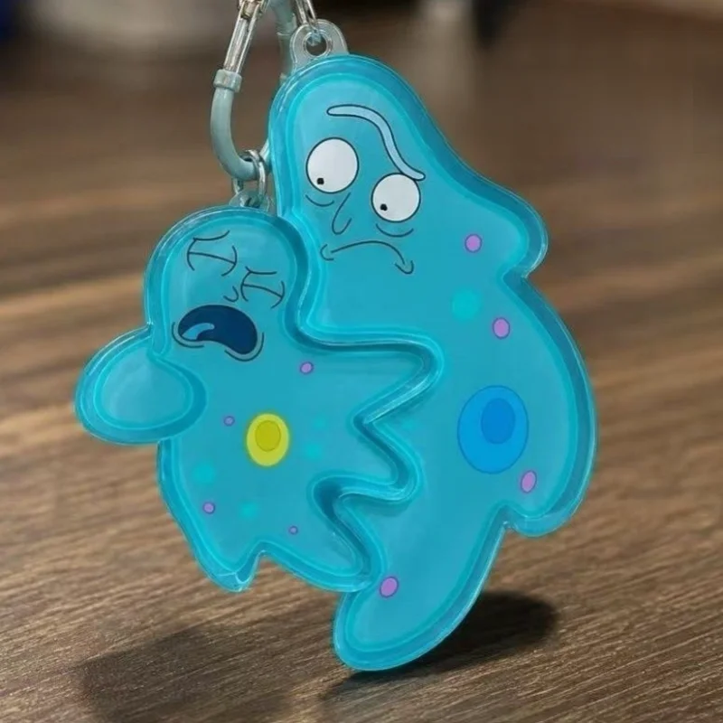 Magnetic Pair Cartoon Amoeba Keychain Transparent Blue Acrylic Detachable Matching Bag Charm Cute Couple Friend Backpack Pendant