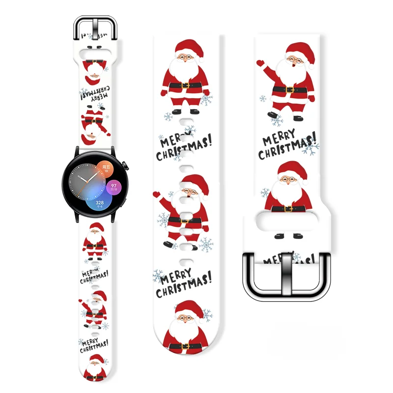 Merry Christmas 20mm Printed Strap for Samsung Galaxy Watch 6/5 40mm 44mm 6Classic 47mm Replaceable Bracelet 22mm for 5Pro 45mm