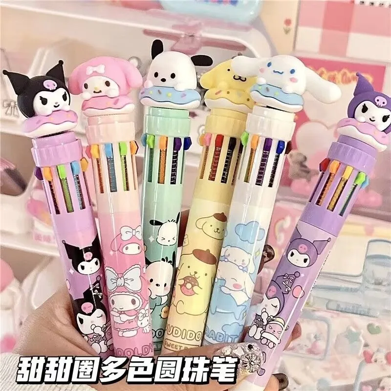 

Sanrio Hello Kitty Kuromi cartoon ten-color ballpoint pen press ins style student hand account multi-function mark color pen