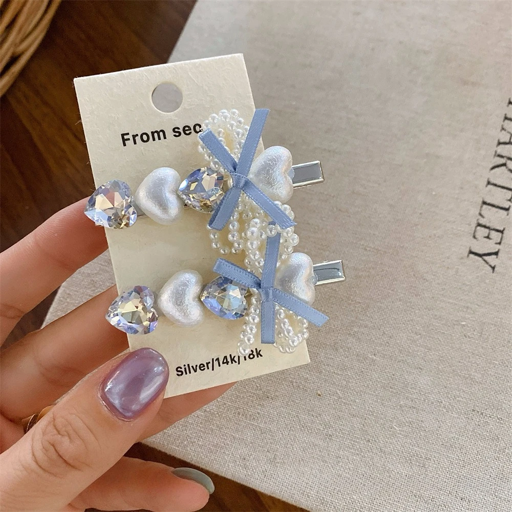 2 Stücke Sanfte Perle Kristall Haarnadel Fee Stil Seitenclip Frauen Täglich Datum Kleid Haarschmuck Süße Haarschleifen für Mädchen – Detail 12
