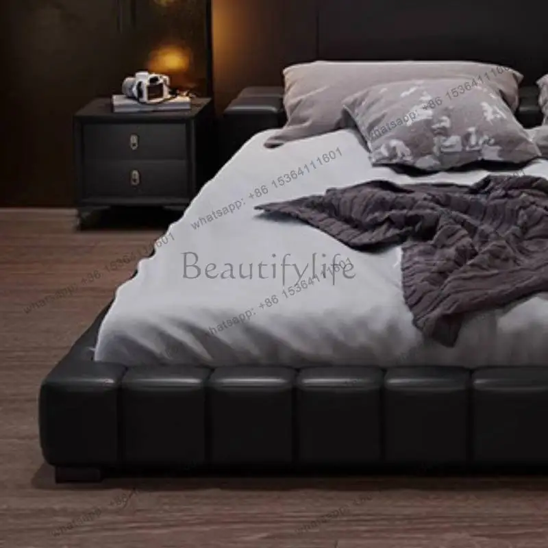 LJY European Black Double Bed Decoration Couples Girls Frame Luxury Double Bed Storage Floating Cama Matrimonial Furniture Home