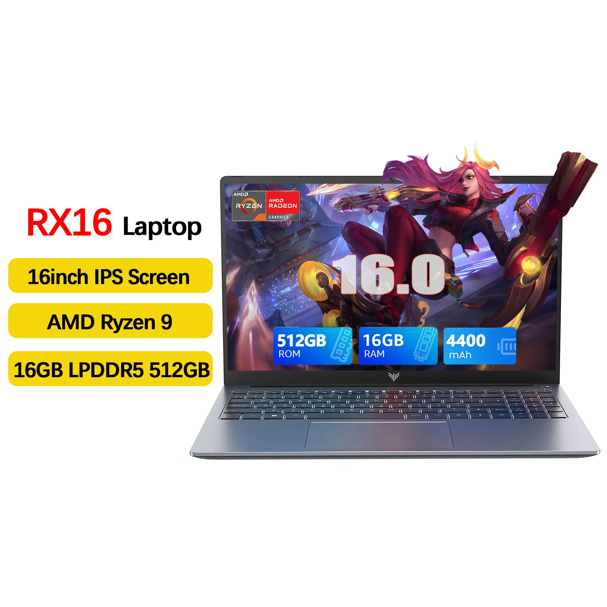 Acemagic RX16 Laptop 16“ FHD Gaming-Laptop AMD Ryzen 9 6900Hx 16 GB RAM 512 GB SSD Windows 11 Pro Notebook mit Hintergrundbeleuchtung, Tastatur, WLAN6, BT5.2
