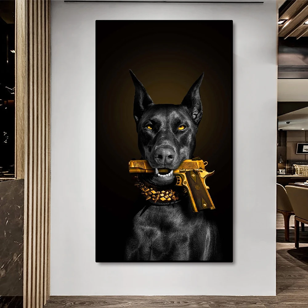 Animal Black Dog Poster Doberman Mafia Dog Poster Decorative Painting Canvas Wall Art Living Room Bedroom Decorative Mural