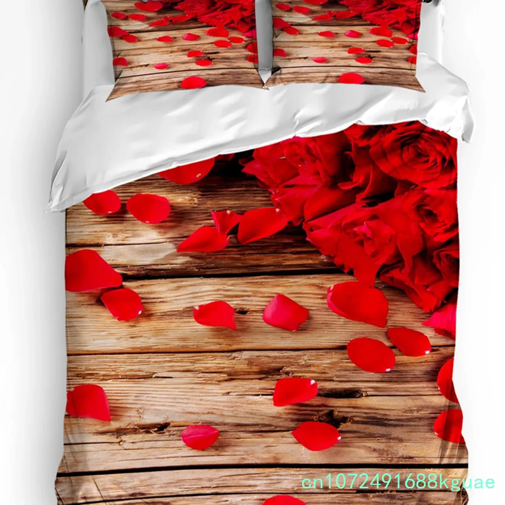 Red Rose Flower Plant White Duvet Cover Bed Bedding Set Home Textile Quilt Cover Pillowcases Bedroom Double Bedding Set No Sheet