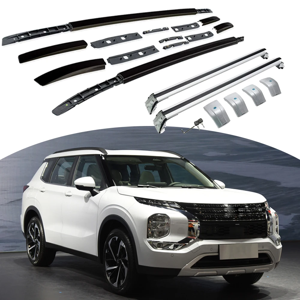 4Pcs Black Aluminum Roof Rail Racks CRoss Bar Side Rail Bar Fits for Mitsubishi Outlander 2022 2023