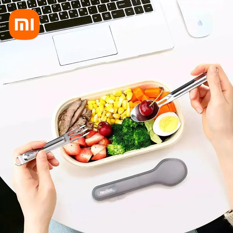 Xiaomi NexTool Outdoor Pure Titanium Spork and Spoon Reusable Camping Utensil Set with Case Flatware Tool for Outdoor Camping