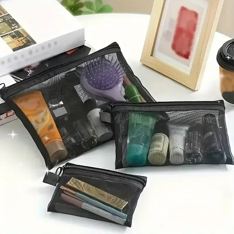 

1PC Mesh Clear Cosmetic Bags Small Large Black Makeup Bag Portable Travel Toiletry Organizer Case Lipstick Storage Pouch