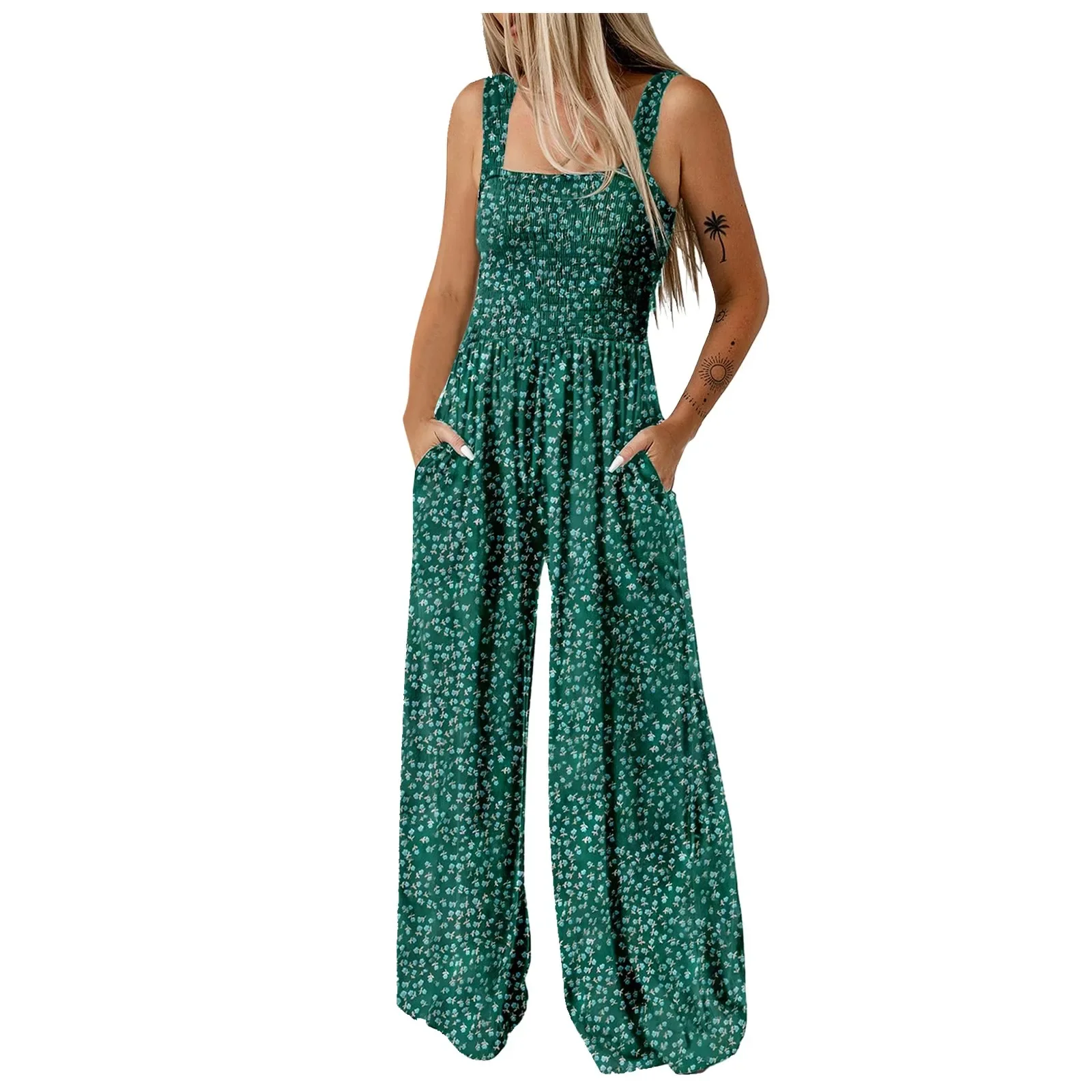 2024 New Loose Floral Printing Women Fashion Rompers Summer Casual Female Jumpsuits Streetwear Pants Sleeveless Overalls