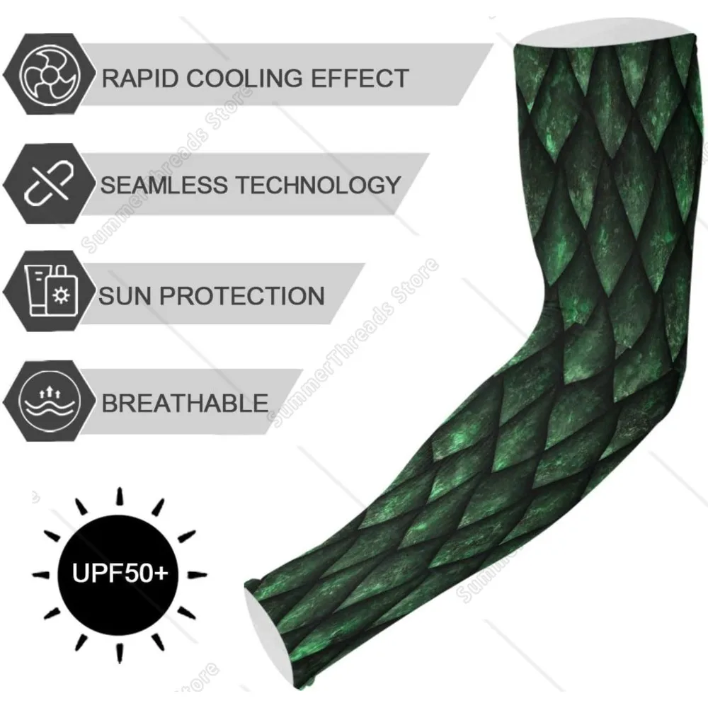 Green Dragon Scales UV Sun Protection Arm Sleeves with Thumb Hole - Tropical Palm Trees Compression