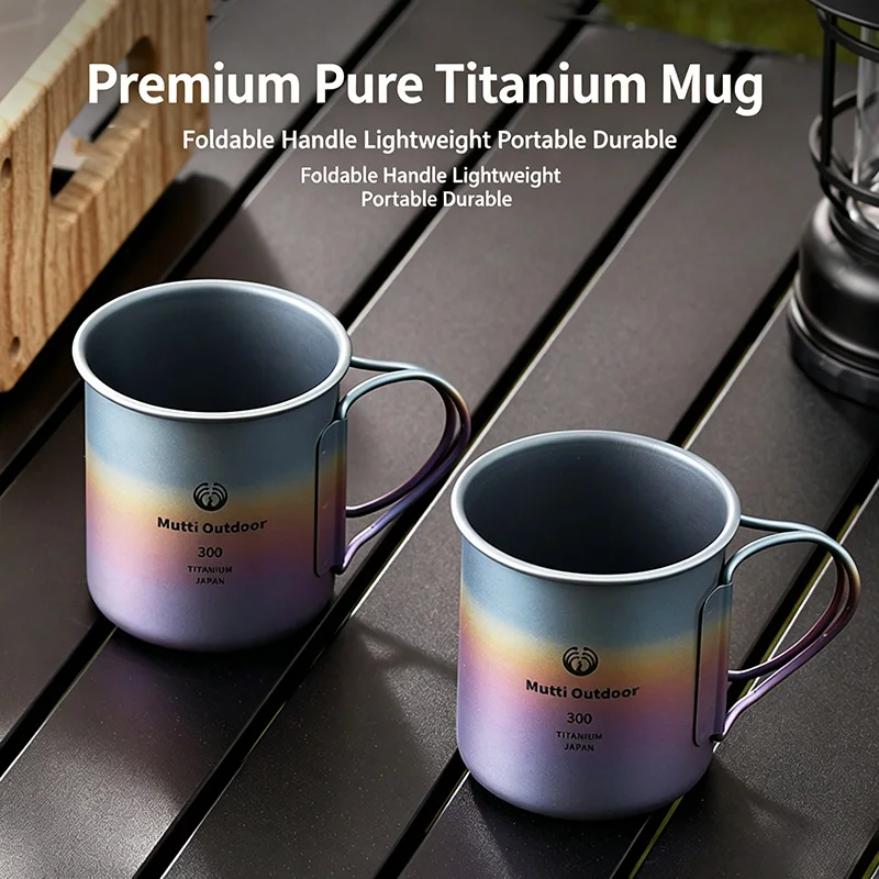 Food Grade Pure Titanium Mug 300ml Outdoor Camping Coffee Cup Foldable Handle Lid Ultralight Portable Hiking Backpacking Giftbox