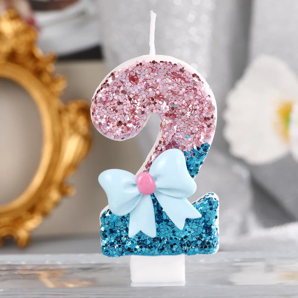 Blue birthday candle, 0-9 years old gradient blue pink birthday happy candle, blue design cake top decoration, suitable for chil