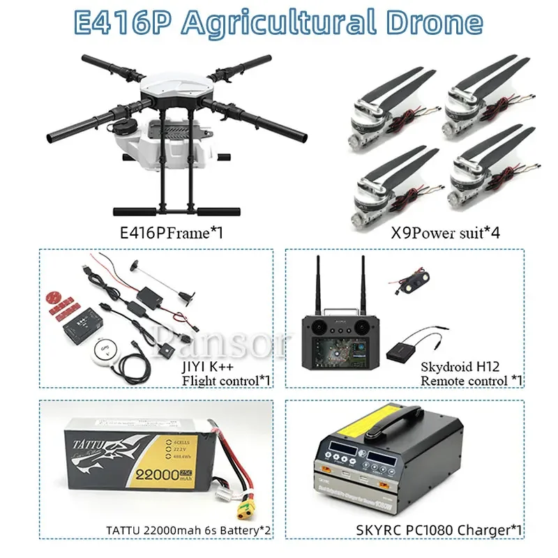 EFT E416P Agriculture Sprayer Frame Kit with 16L Water Tank 4 Axis Foldable 380mm Compatible with 40mm Hobbywing X8 Motor