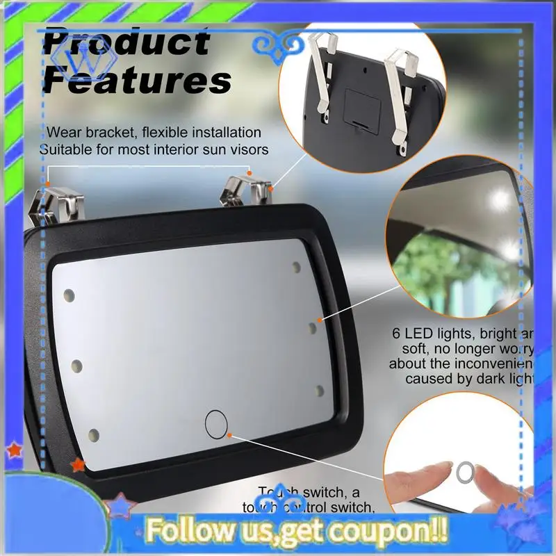 

M46K-Car Sun Visor Mirror Makeup Sun-Shading Cosmetic Mirror Vanity Mirror Automobile Make Up Mirror With Six LED Lights Car Sty