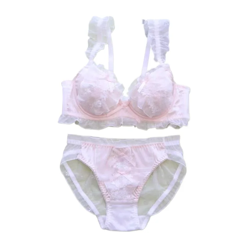 Embroidery thin section ruffle girls lingerie sweet cute underwear gathered ladies bra set lace sexy summer braletties