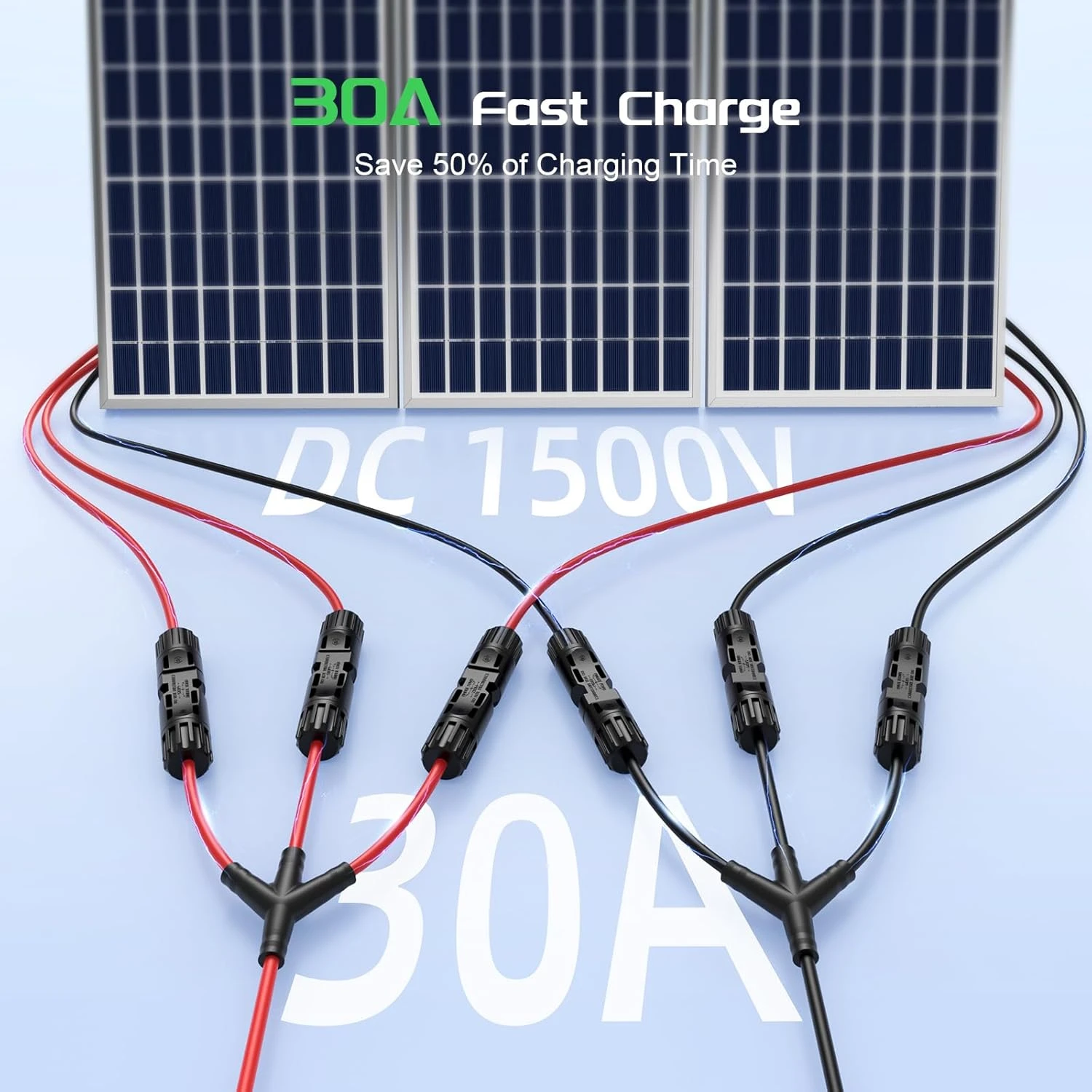 Picture 3: 30A Solar Connectors Y Branch Cable with Parallel Solar Panel Wire Connectors Black and Red in Pair 1*M/FFF+1*F/MMM For RV