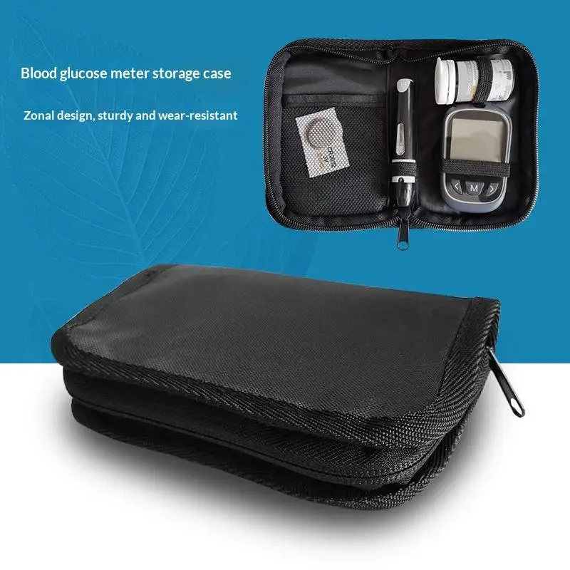 Blood Glucose Meter Storage Bag Durable Polyester Holds Lancets Test Strips Diabetes Organizer for Home Travel