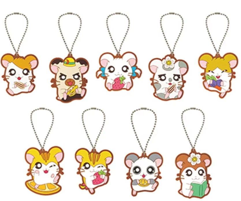 Hamtaro Hamster Mascot Keychain Charms Cartoon Anime Kawaiii Cute Rubber Keychains Keyring Ball Chain