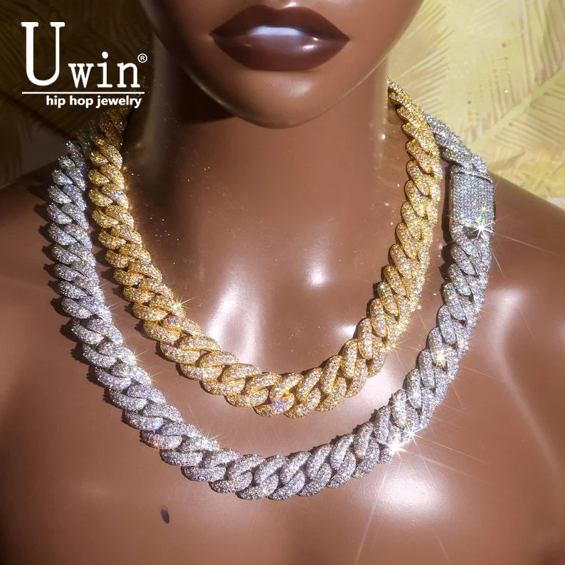 

Uwin 18mm Heavy Miami Bubbles Cuban Link Chain Necklace Full Micro Paved Out Cubic Zirconia Bracelet Fashion Hiphop Jewelry