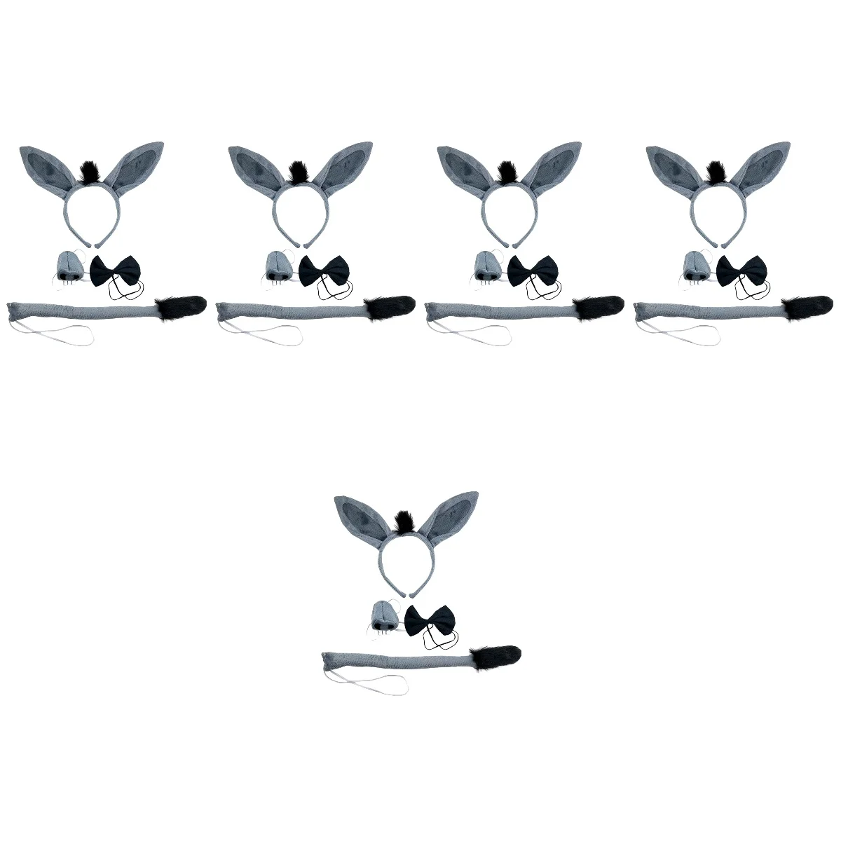 

5 Sets Donkey Headband Tail Costume Reindeer Antler Barrettes Animal Bowtie Farm Fabric Headbands Headwear Woman Cane
