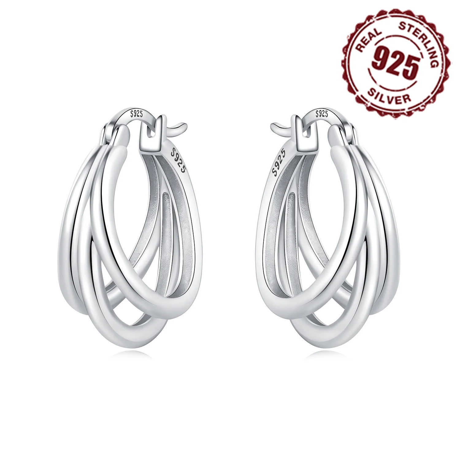 925 Sterling Silver Exquisite Multi-layer Ear Ring Jewelry Versatile Hoop Earrings For Women Jewelry Fine Birthday Party Gift