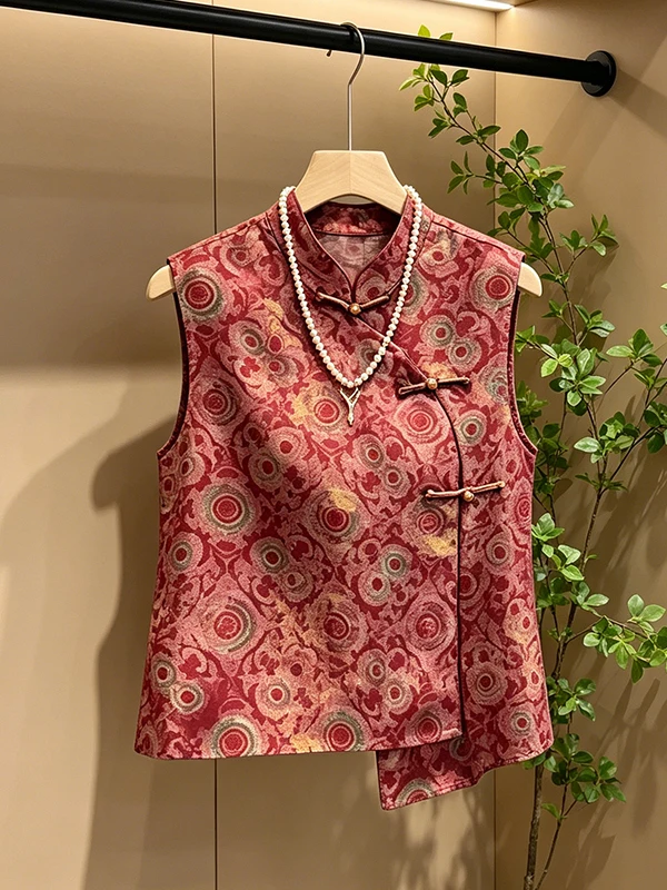 Large Size Summer New Style Traditional Chinese Retro Buttonless Sleeveless Vest Women's Unique Super Beautiful Top
