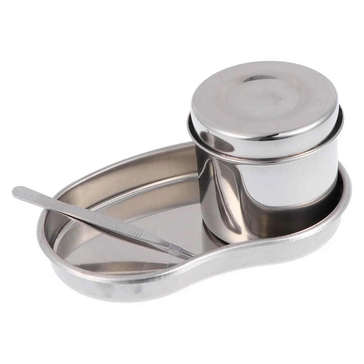 

Stainless Steel Tweezers Set Tray Forceps Metal Jar Holder Compact Glossy Easy Clean Hospital Clinic Salon